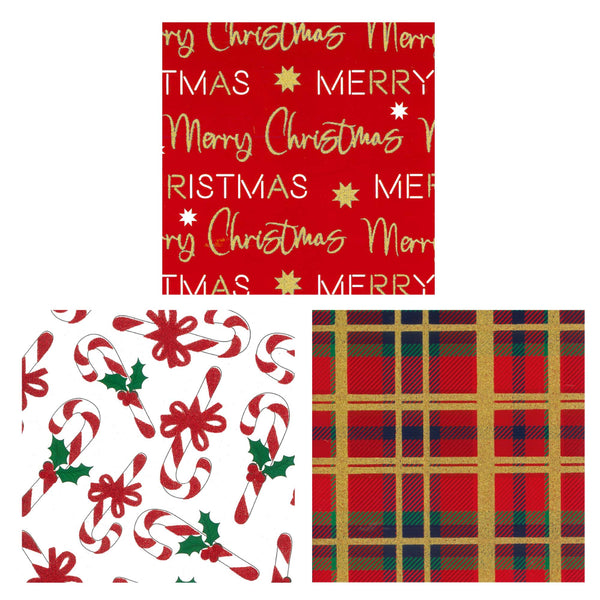 25 Sqft Christmas Classic Printed With Glitter Gift Wrap, 2" Core, 30"X120", 6 Designs