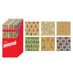 25 Sqft Christmas Happy Holiday Kraft Hot Stamp Gift Wrap, 2" Core, 30"X120", 6 Designs