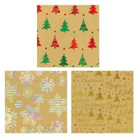 25 Sqft Christmas Happy Holiday Kraft Hot Stamp Gift Wrap, 2" Core, 30"X120", 6 Designs