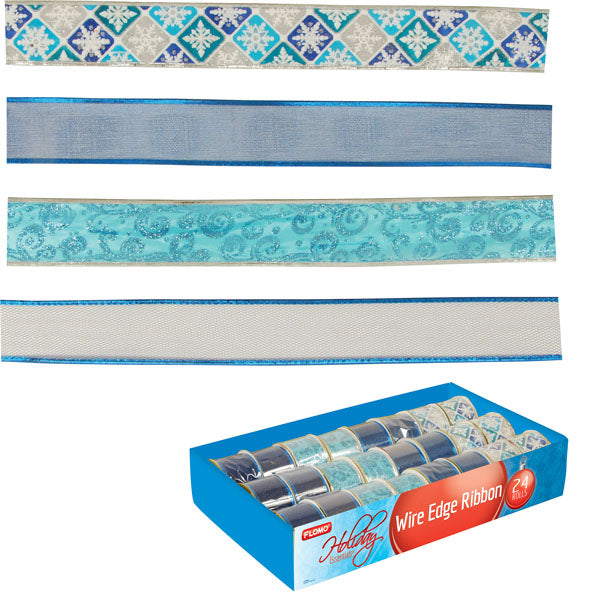 3 Yards Blue Collection Wire Edge Ribbon 2" X 3Yds, 4 Styles