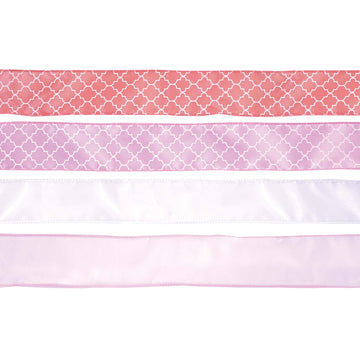 2" X 3Yds Geometric Print Satin/Solid Organza Wire Edge Ribbon 2 Print/2 Solid