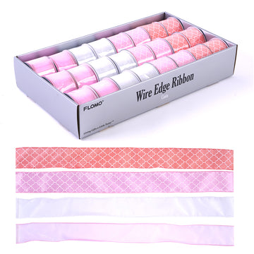 2" X 3Yds Geometric Print Satin/Solid Organza Wire Edge Ribbon 2 Print/2 Solid