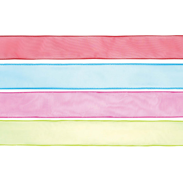 2" X 3Yds Solid Spring Organza Wire Edge Ribbon, 2 Assts - Brights & Pastels- 4 Colors Each