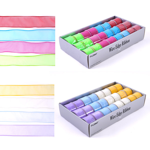 2" X 3Yds Solid Spring Organza Wire Edge Ribbon, 2 Assts - Brights & Pastels- 4 Colors Each