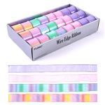 2" X 3Yds Ombre-Rainbow Satin/Solid Organza Wire Edge Ribbon, 2 Prints/2 Solids 4 Colors