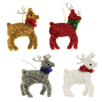 3D Tinsel Reindeer Christmas Standing Decoration 5.5" X 1.5" X 8", 4 Colors