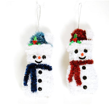 3D Mini Snowman Tinsel Hanging Decoration 3.5" X 2" X 6.75", 2 Styles