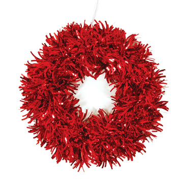 9.5"Dia. Tinsel Wreath With Laser Wave, 3 Colors