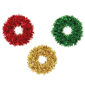9.5"Dia. Tinsel Wreath With Laser Wave, 3 Colors