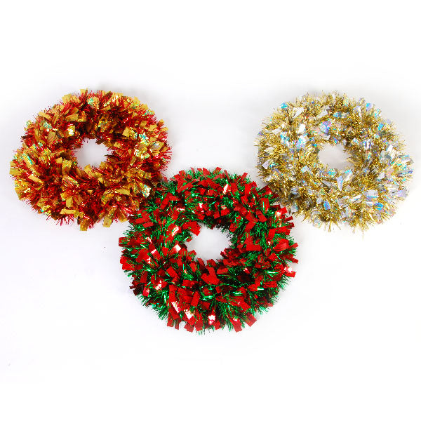 18" Chunky Tinsel Wreath, 3 Colors