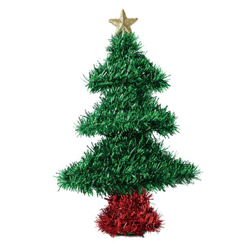 8" X 5" Tinsel Christmas Tree With Star, 2 Colors