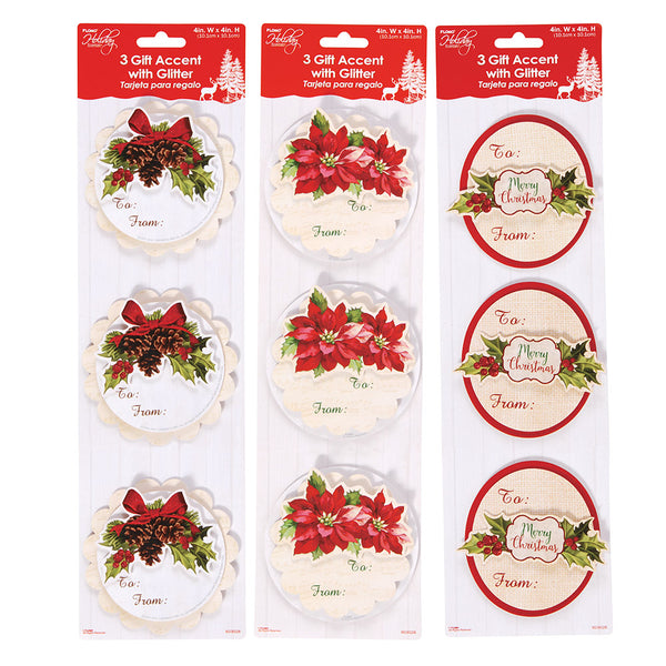 3Pc 4" Gift Tag With Pop Layer Self-Adhesive, 3 Designs