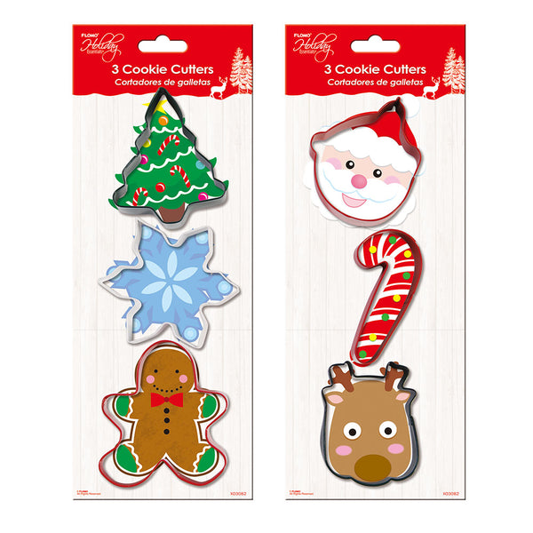3Pc Christmas Cookie Cutters, 2 Assortments