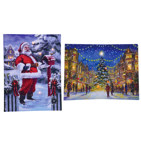 Christmas Canvas Frame With Led Lights,12" X 16", 2 Designs
