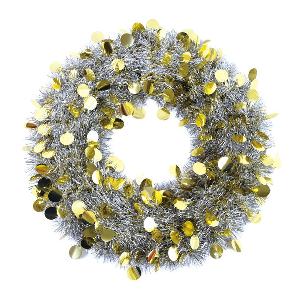Christmas-18" Tinsel Wreath With Die Cut Circles, 3 Colors
