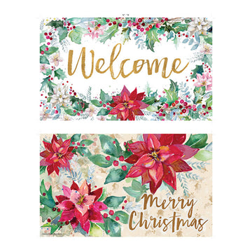 Traditional Christmas Welcome Poinsettia Door Mat, 29.9"X 17.7"X 0.16", 2 Designs