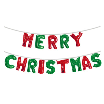 14Pc Set Merry Christmas Balloon Banner, 16"H X 12'L,