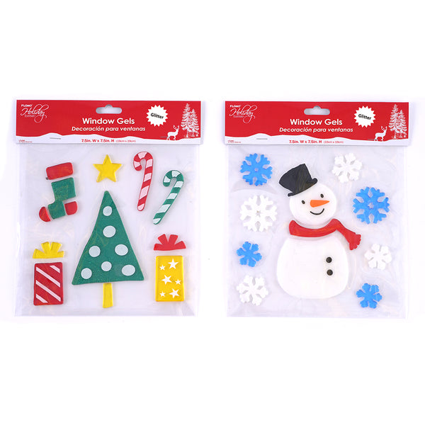 Christmas Window Gels With Glitter 7.5" X 7.5", 2 Assortments