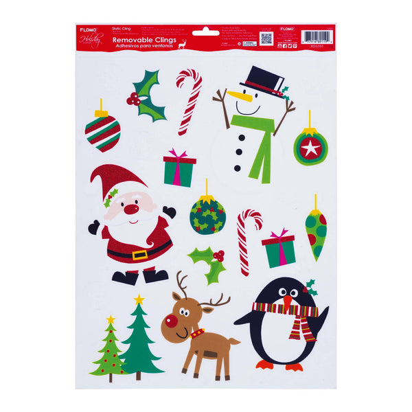 Christmas Removable Clings With Glitter 16.5" X 11.75", 3 Assortments