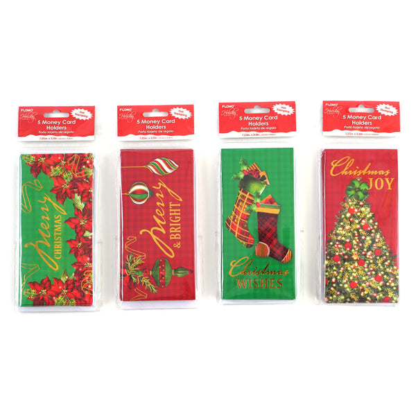 5Ct Christmas Money Card Holders With Hot Stamping, 4 Designs