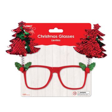 Christmas Reversible Sequin Christmas Tree Glasses 5.75" X 8", 2 Assortments
