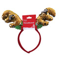 10.5" Christmas Reversible Sequin Reindeer Antler Headband, 2 Designs
