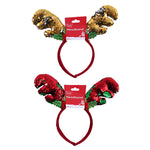10.5" Christmas Reversible Sequin Reindeer Antler Headband, 2 Designs