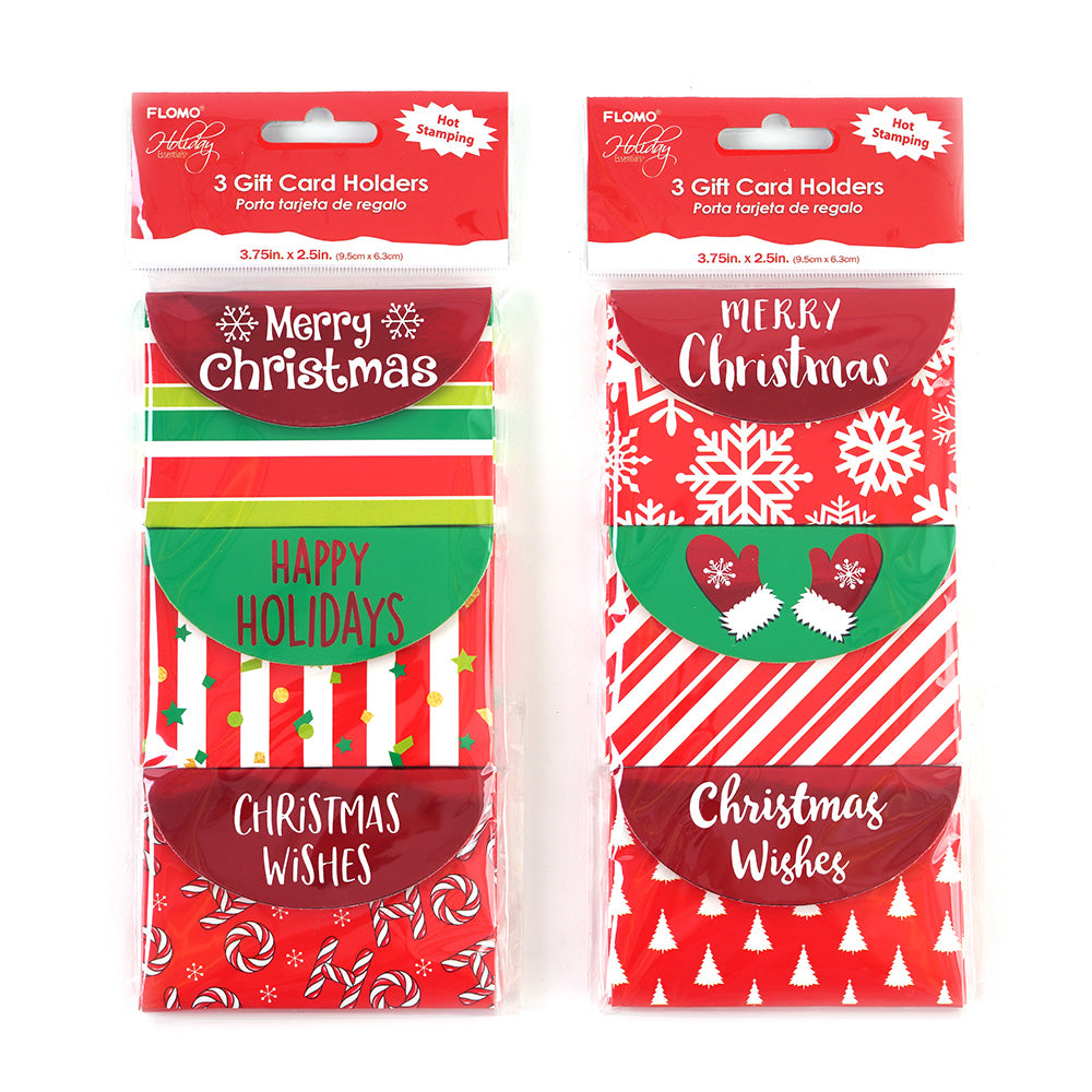 3Ct Christmas Paper Gift Card Holders With Hot Stamping 3.75 X 2.5, 2  Assortments