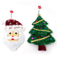 19" Christmas Santa & Tree Tinsel Hanging Decoration, 2 Designs