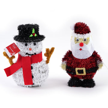 10" Christmas Standing Santa & Snowman Tinsel Decoration, 2 Designs