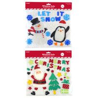 Christmas Santa/Snowman & Penguin Window Gels With Glitter 11.4" X 9.4", 2 Designs