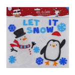 Christmas Santa/Snowman & Penguin Window Gels With Glitter 11.4" X 9.4", 2 Designs