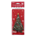 5Ct Christmas Traditional Money Card Holders With Hot Stamping 7.25" X 3.5", 4 Designs