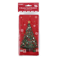 5Ct Christmas Traditional Money Card Holders With Hot Stamping 7.25" X 3.5", 4 Designs