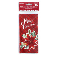 5Ct Christmas Traditional Money Card Holders With Hot Stamping 7.25" X 3.5", 4 Designs
