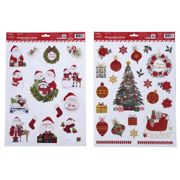 Christmas Traditional Removable Clings With Glitter 16.5" X 11.75", 2 Designs