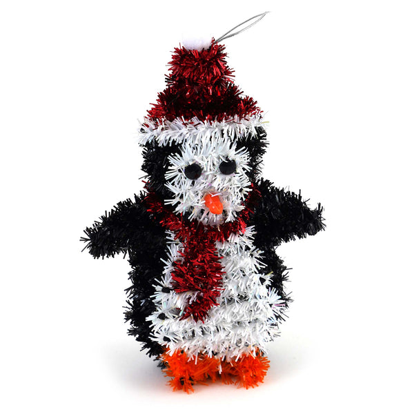 6.75" Christmas Penguin Tinsel Decoration, 2 Designs