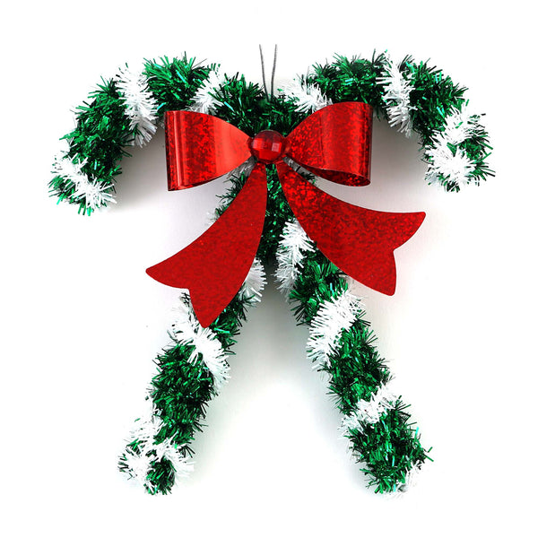 6.5" Christmas Double Candy Cane Tinsel Decoration, 2 Designs