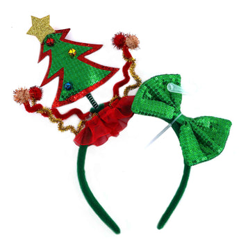 10.75" Christmas Tree With Bells And Bow Headband