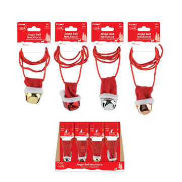 19" Christmas Necklace  With Bell On Hook In Pdq ,4 Colors