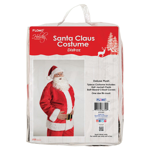 7Pcs Deluxe Plush  Santa Claus Costume Set