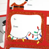 48Ct Christmas Pom Pom Characters And Self Adhesive Gift Tags With Glitter, 2 Assortments